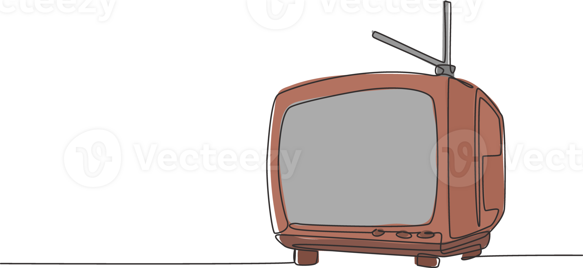 Single continuous line drawing of retro old fashioned tv with internal antenna. Classic vintage analog television concept one line graphic draw design illustration png