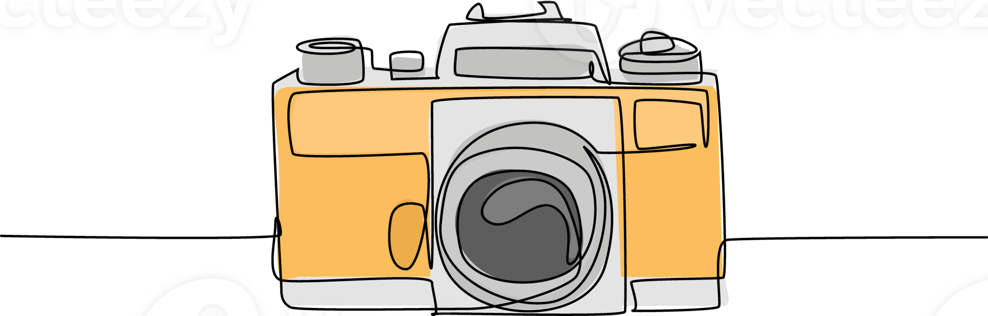One continuous line drawing of old retro analog slr camera, front view. Vintage classic photography equipment concept single line draw graphic design illustration png