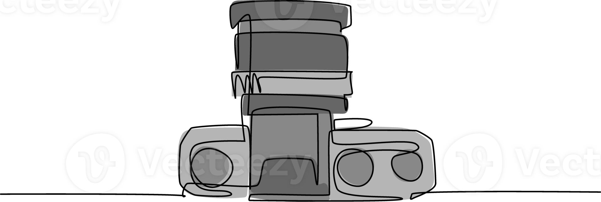 One continuous line drawing of old retro vintage analog slr camera with kit lens from top view. Vintage classic photography equipment concept single line draw design illustration graphic png