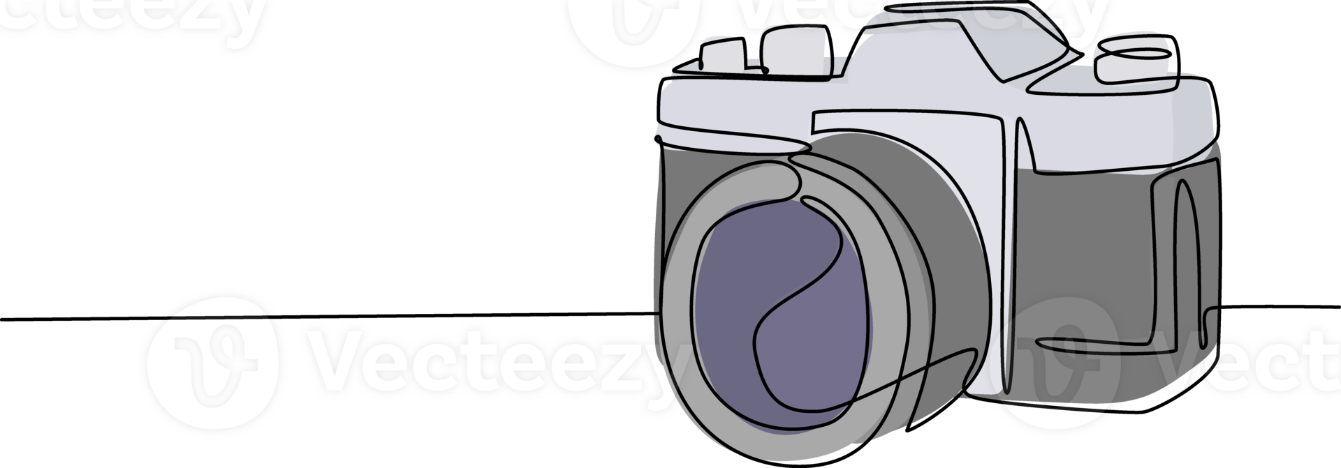 One single line drawing of old retro analog slr camera with telephoto lens. Vintage classic photography equipment concept continuous line draw graphic design illustration png