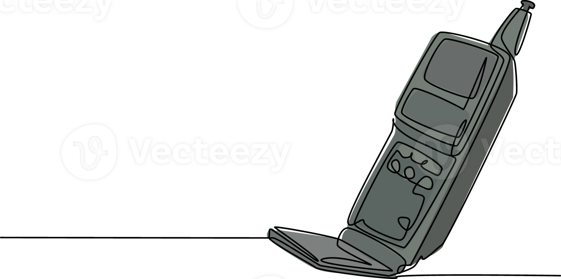 One single line drawing of old retro flip cellular phone. Vintage classic mobile phone to communicate concept continuous line graphic draw design illustration png