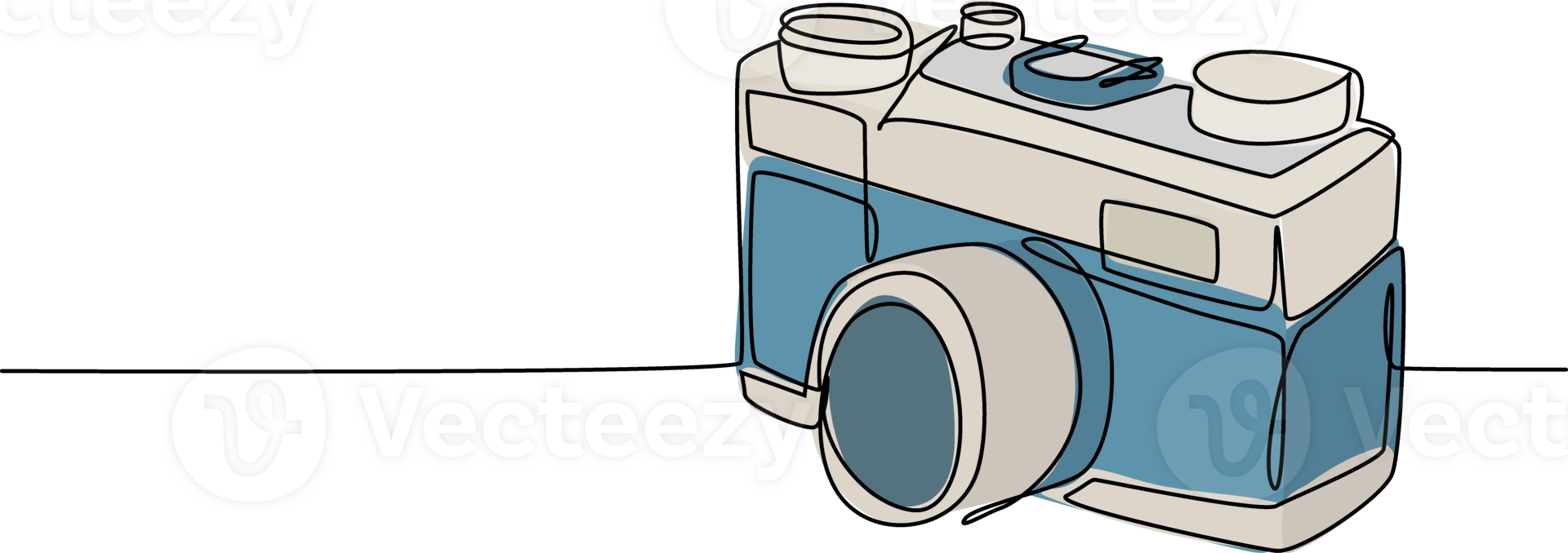 One continuous line drawing of old vintage analog pocket camera, side view. Retro classic photography equipment concept single line graphic draw design illustration png