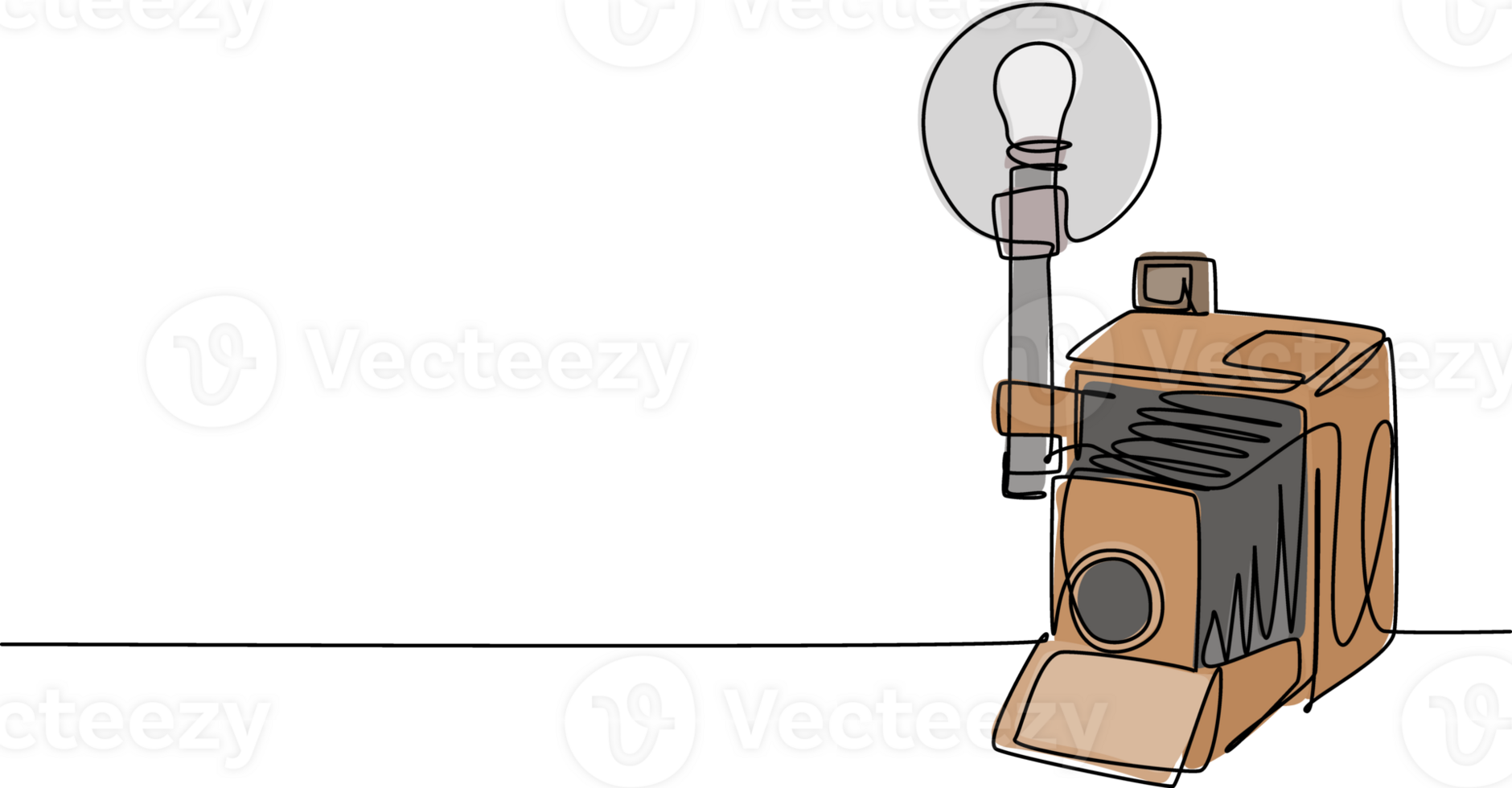 single doorlopend lijn tekening van oud retro analoog camera medium formaat met blitz flash licht. wijnoogst fotografie uitrusting concept een lijn trek ontwerp grafisch illustratie png