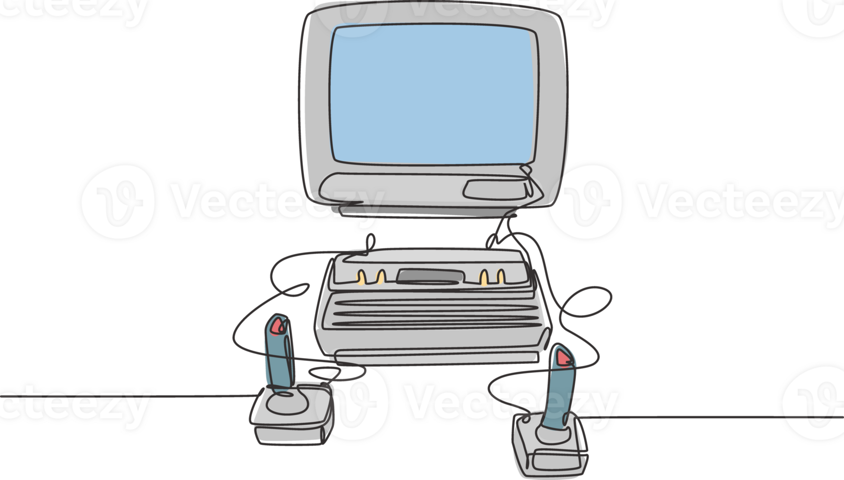 One single line drawing set of retro old classic arcade video game player with joystick. Vintage console game item concept continuous line draw design graphic illustration png