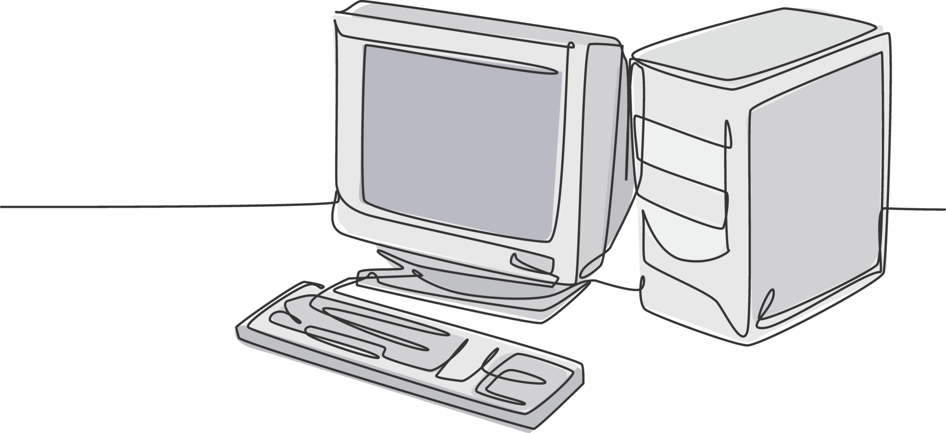 Single continuous line drawing of of retro old classic personal computer processor unit. Vintage