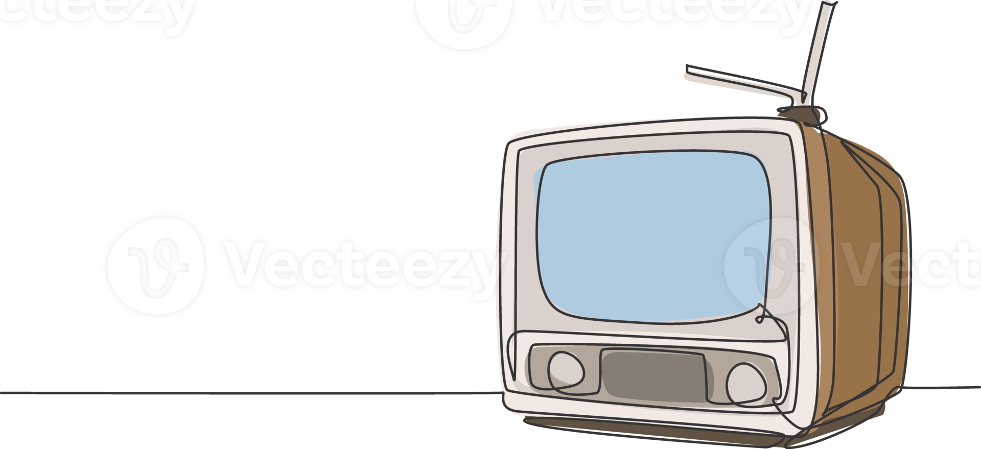 One continuous line drawing of retro old classic television with antenna. Vintage analog tv entertainment item concept single line draw design graphic illustration png