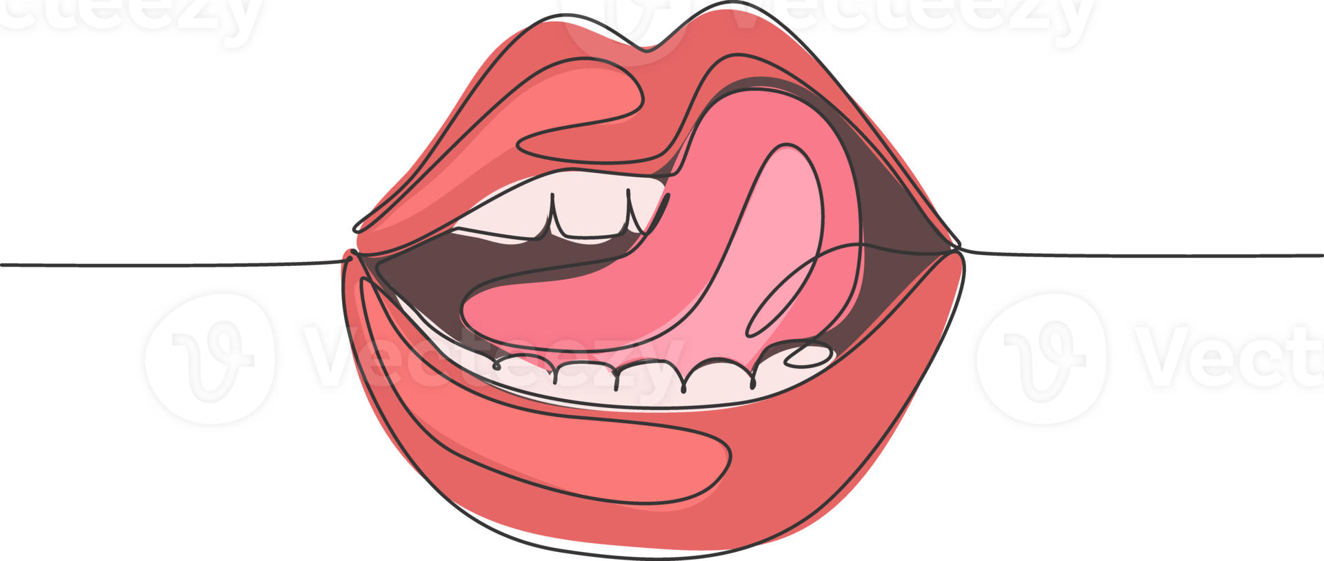 One single line drawing of old retro classic iconic lips and tongue from 80s era. Vintage icon concept continuous line draw design illustration graphic png