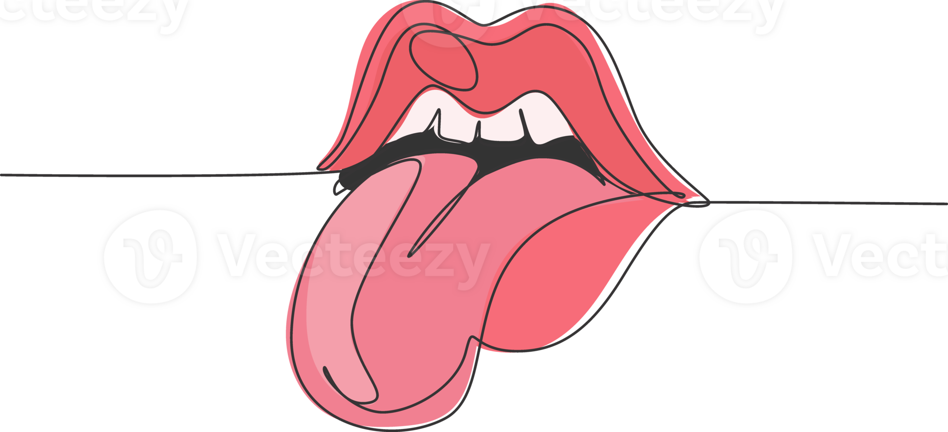 Single continuous line drawing of old retro classic iconic lips and tongue from 80s era. Vintage icon concept one line draw graphic design illustration png