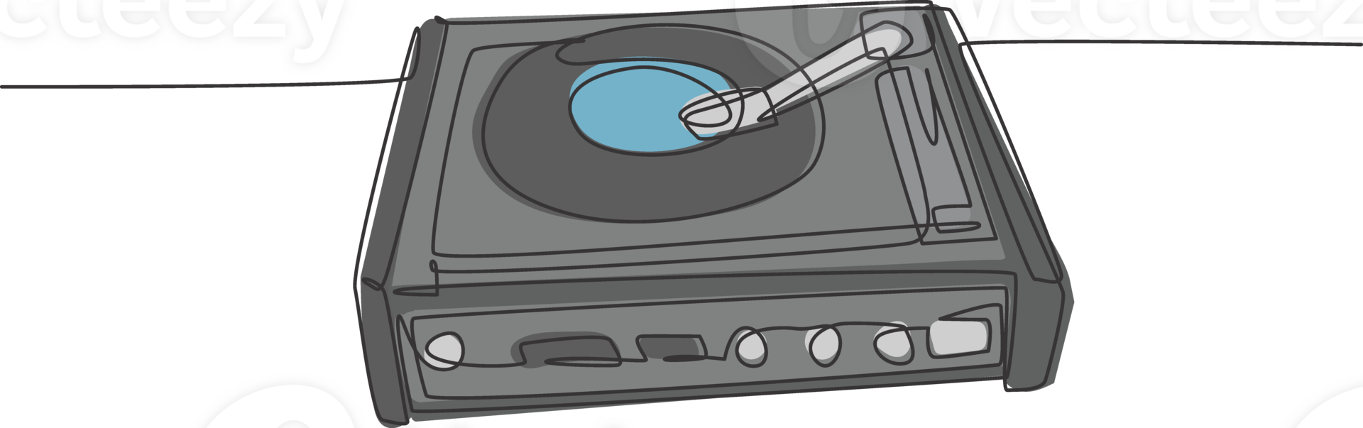 Single continuous line drawing of retro old classic portable music turntable vinyl disc jockey. Vintage analog audio player item concept one line draw design illustration graphic png