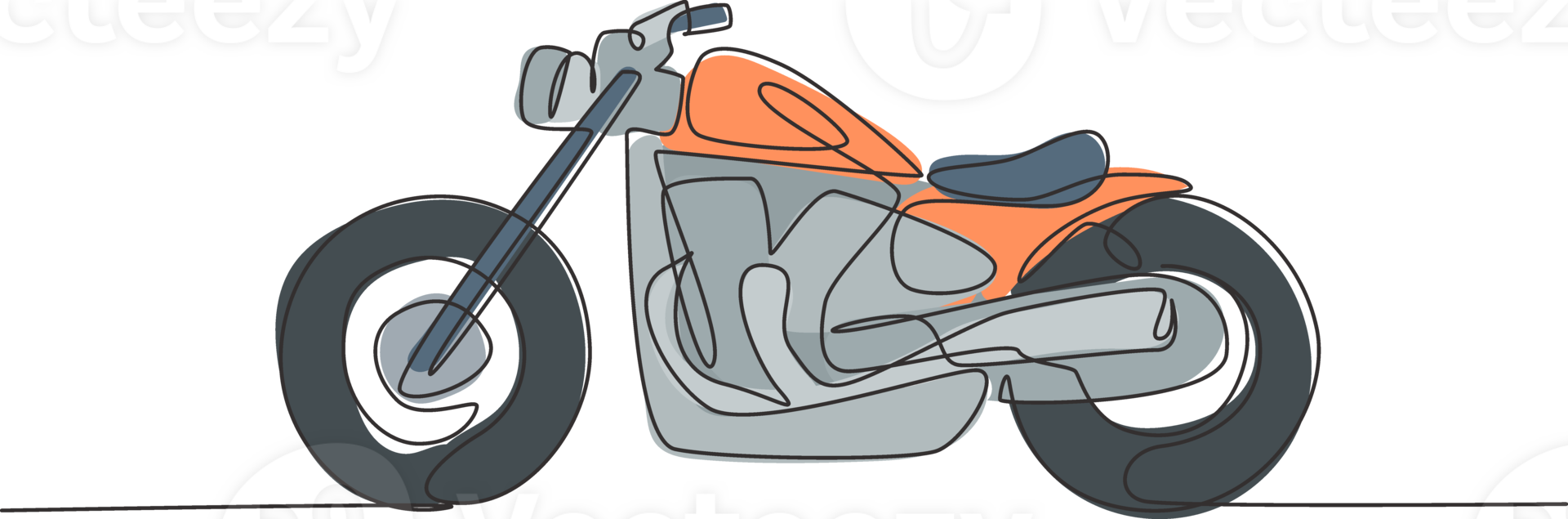 One continuous line drawing of retro old vintage motorcycle icon. Classic motorbike transportation concept single line draw design graphic illustration png