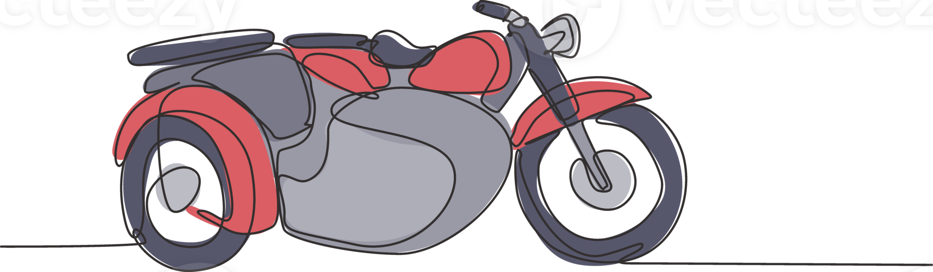 uno continuo linea disegno di retrò vecchio Vintage ▾ motociclo con sidecar. classico motocicletta mezzi di trasporto concetto singolo linea disegnare grafico design illustrazione png