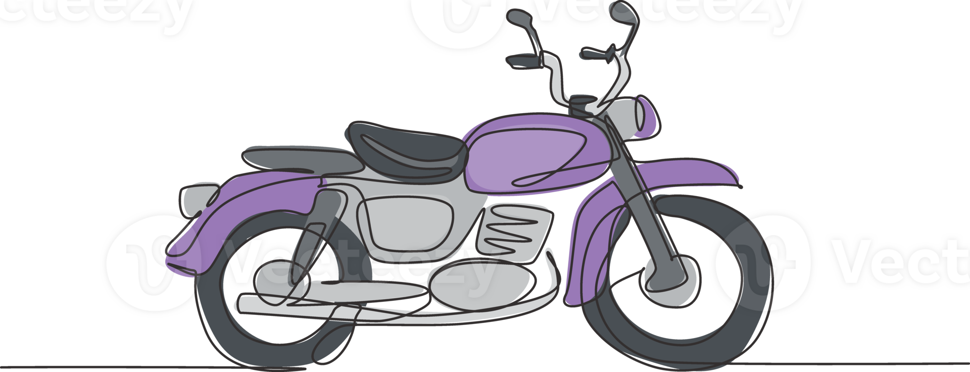 One continuous line drawing of retro old vintage motorcycle icon. Classic motorbike transportation concept single line draw graphic design illustration png