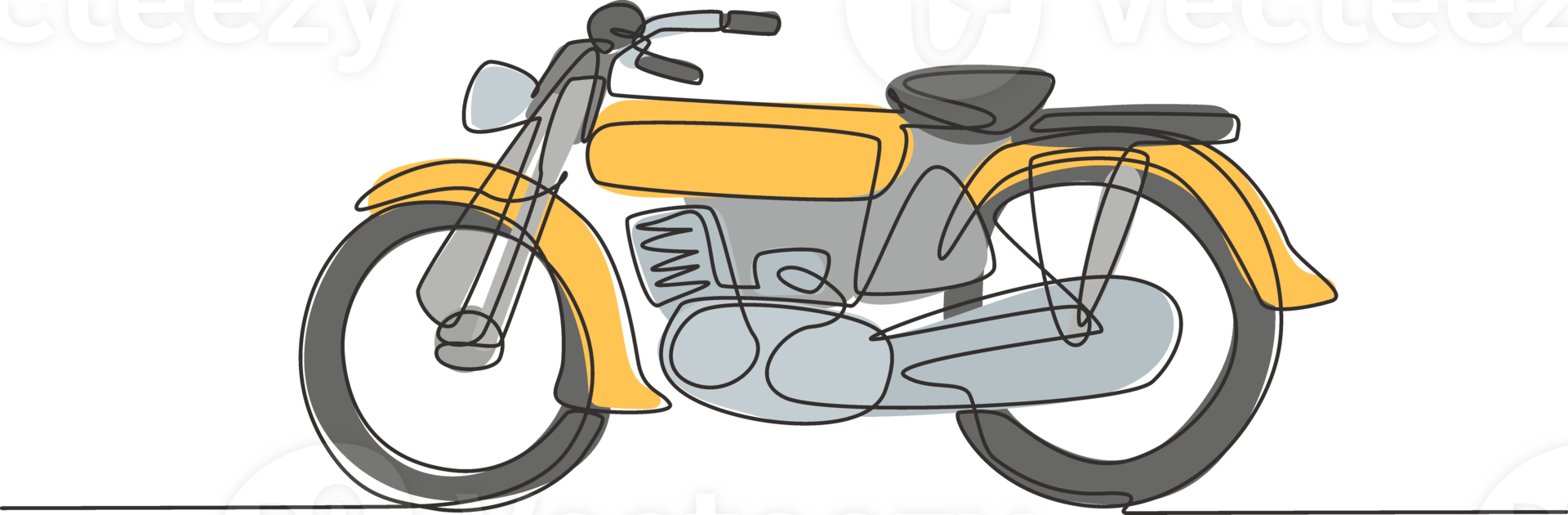 One single line drawing of old retro vintage motorcycle. Vintage motorbike transportation concept continuous line graphic draw design illustration png