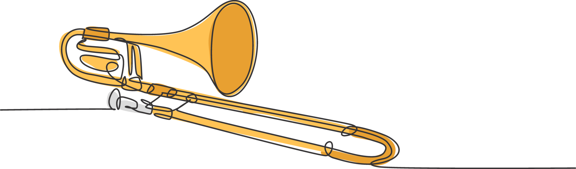 One single line drawing of luxury bass trombone. Wind music instruments
