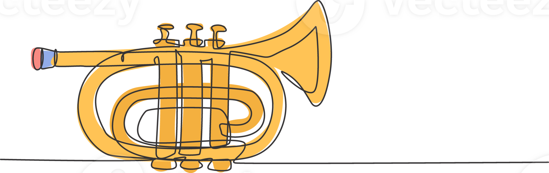 Single continuous line drawing of pocket trumpet. Wind music instruments. Modern concept one line draw design graphic illustration png