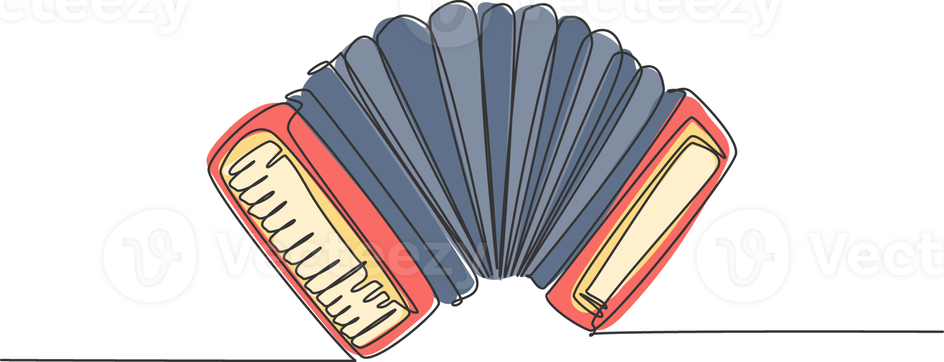 One continuous line drawing of classic accordion. Dynamic music instruments concept single line draw design graphic illustration png
