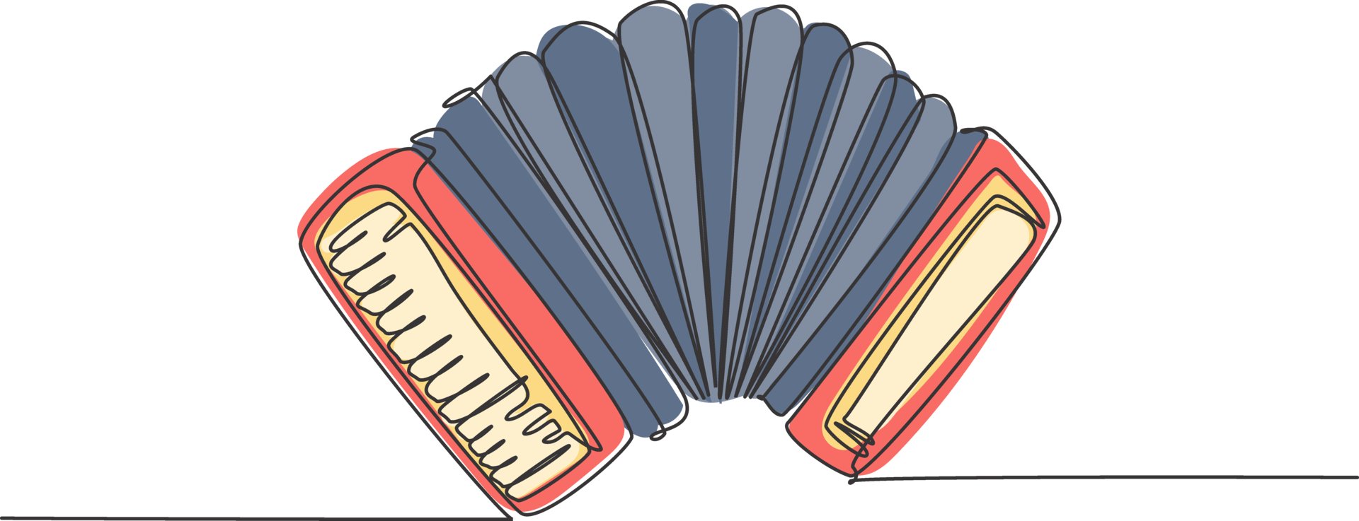 One continuous line drawing of classic accordion. Dynamic music
