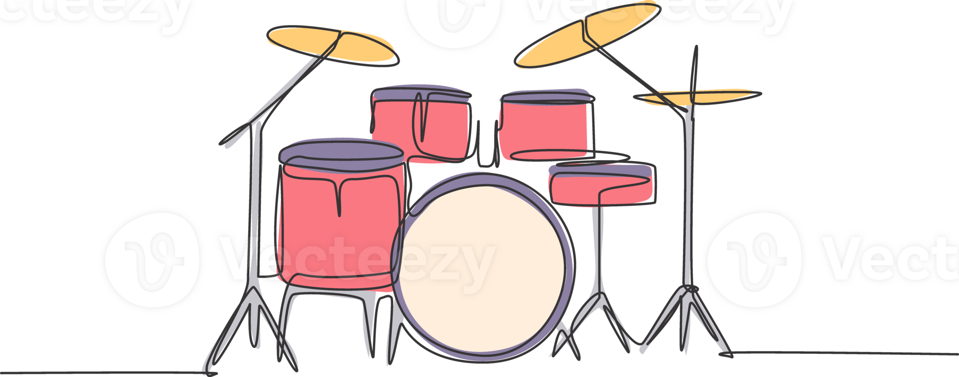 ett enda linje teckning av trumma band uppsättning. percussion musik instrument begrepp. trendig kontinuerlig linje dra design grafisk illustration png