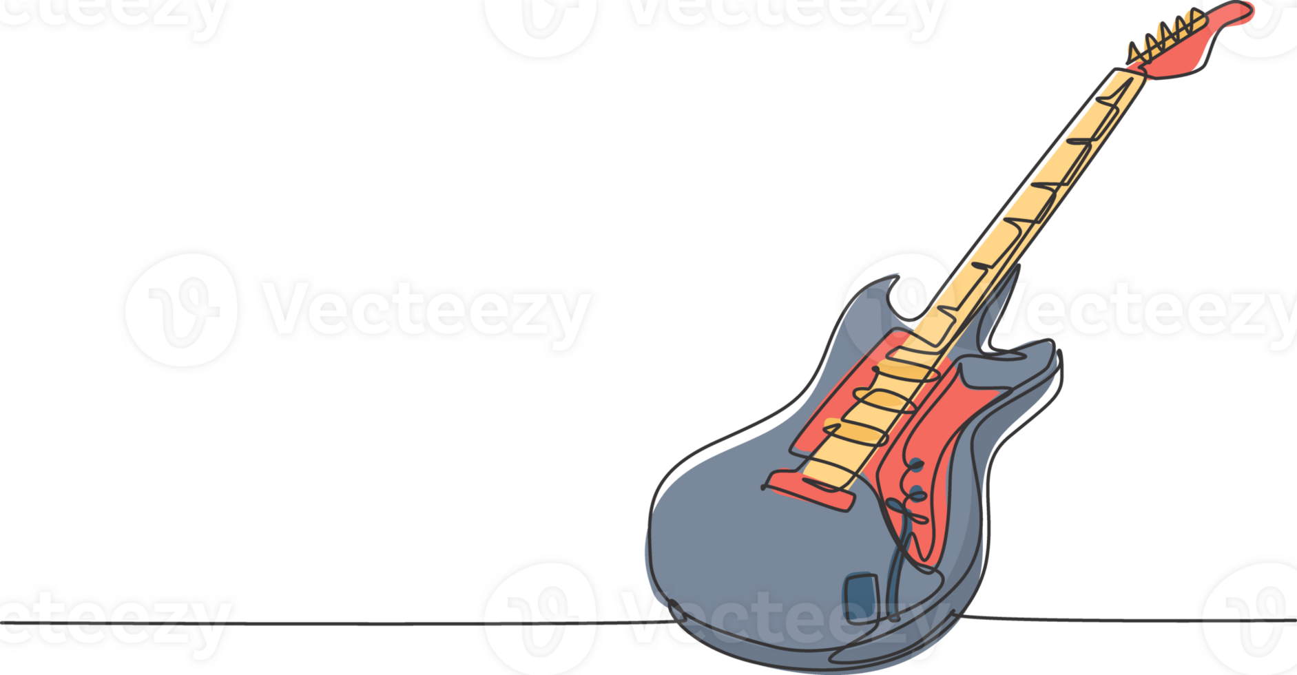 Single continuous line drawing of electric guitar. Stringed music instruments concept. Modern one line draw graphic design illustration png