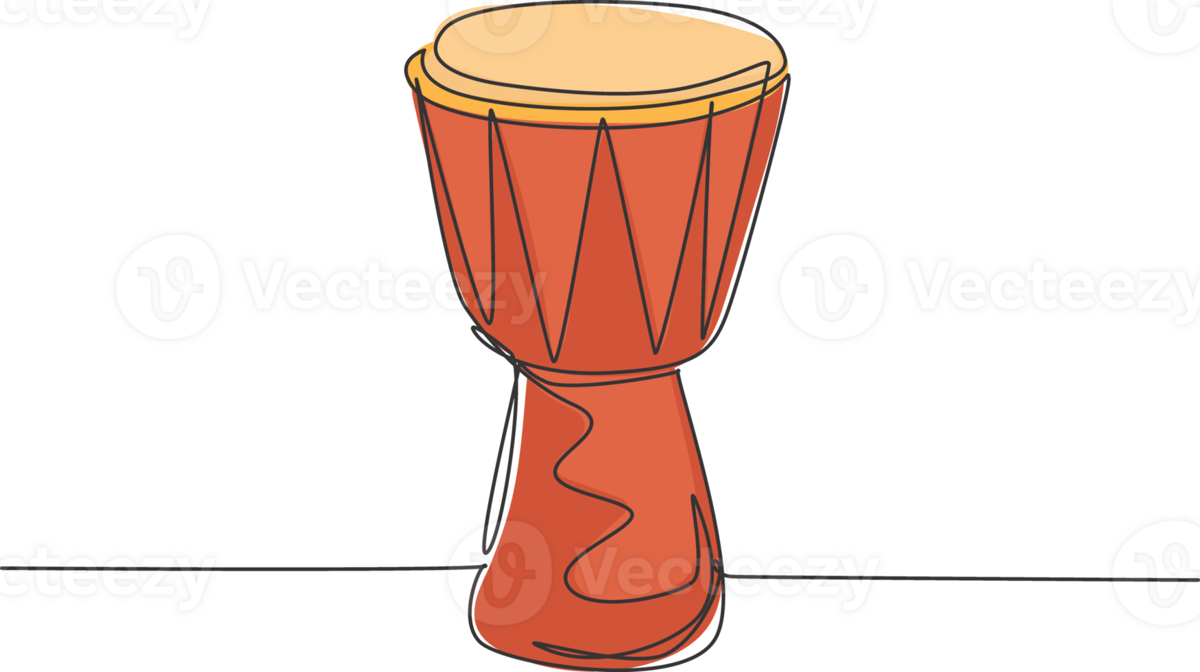 Single continuous line drawing of traditional African ethnic drum, djembe. Modern percussion music instruments concept one line draw design graphic illustration png