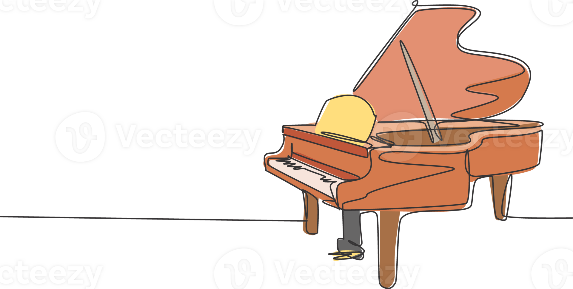 One single line drawing of luxury wooden grand piano. Modern classical music instruments concept continuous line draw design illustration graphic png