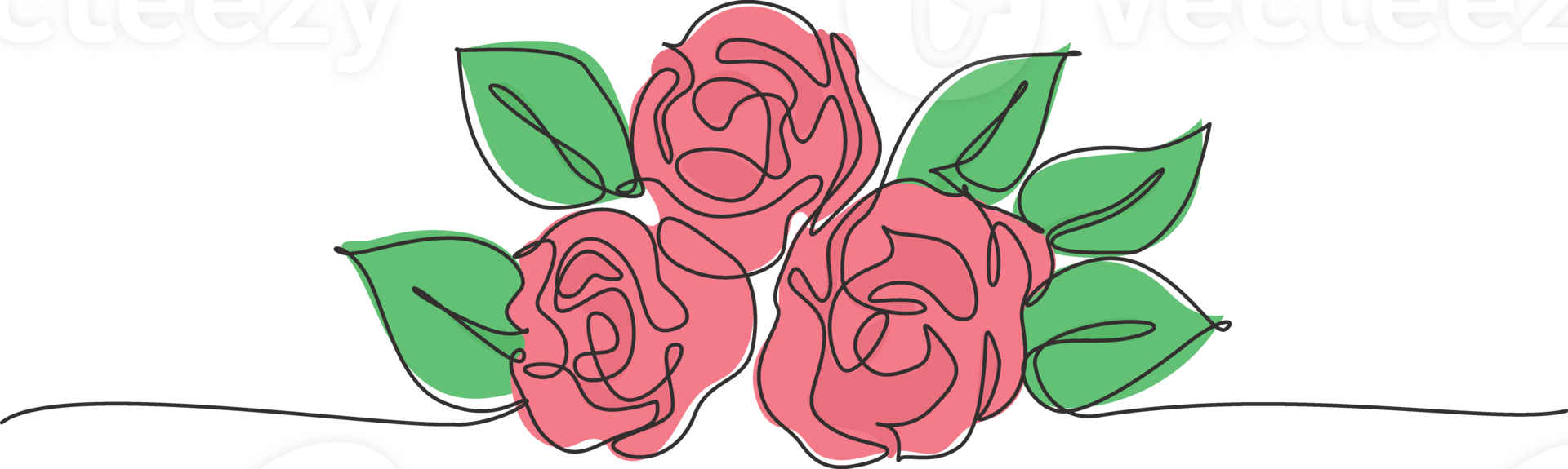 Single continuous line drawing of fresh romantic beautiful rose flower bouquet. Greeting card, invitation, logo, banner, poster concept. Modern one line draw design graphic illustration png