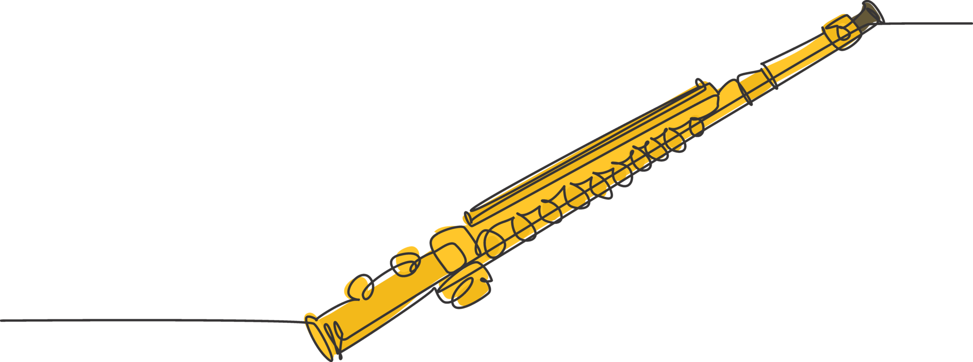 One continuous line drawing of classical flute. Wind music instruments