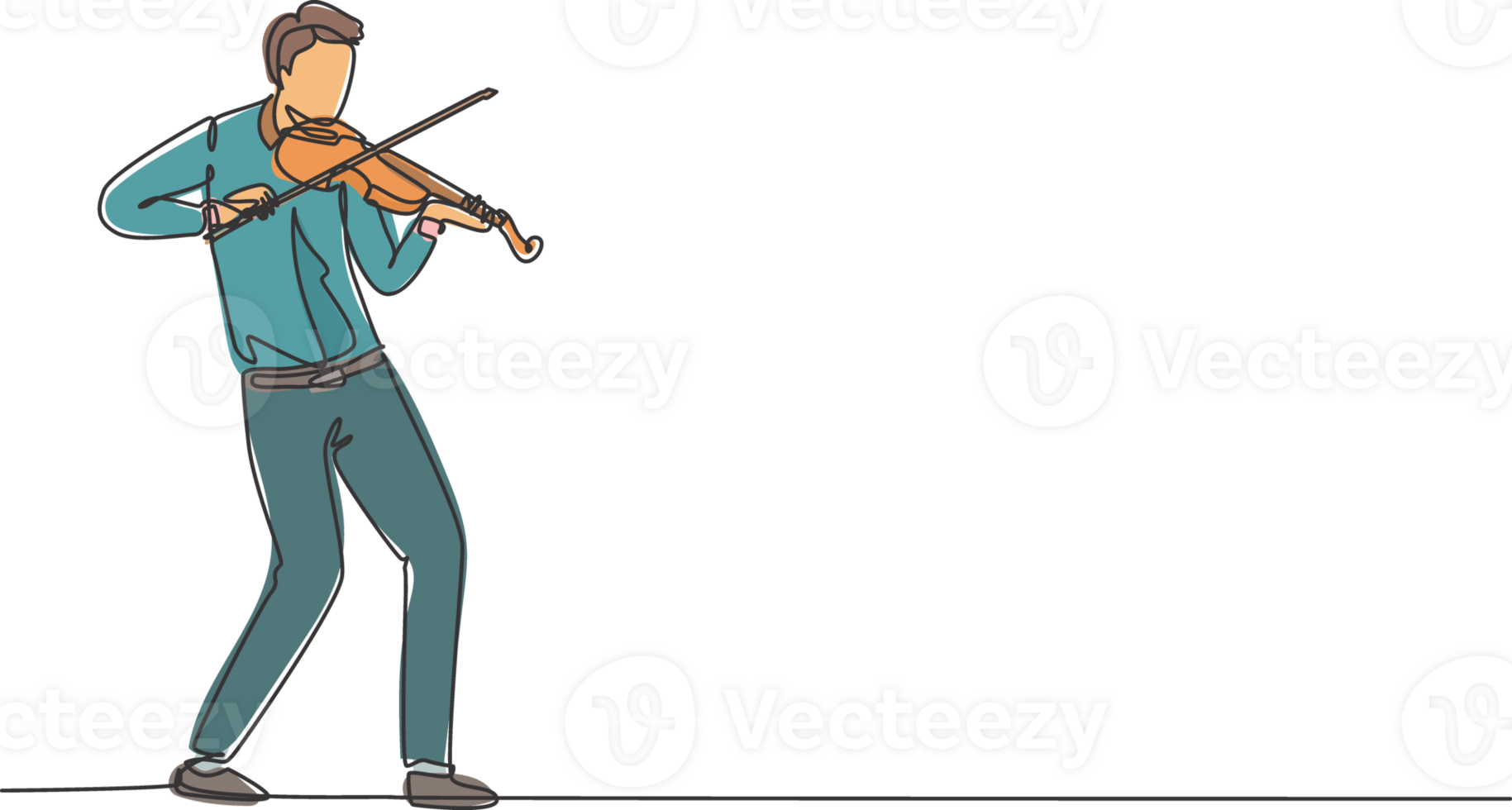 ett enda linje teckning av ung Lycklig manlig violinist utför till spela fiol på musik konsert. musiker konstnär prestanda begrepp kontinuerlig linje dra design grafisk illustration png