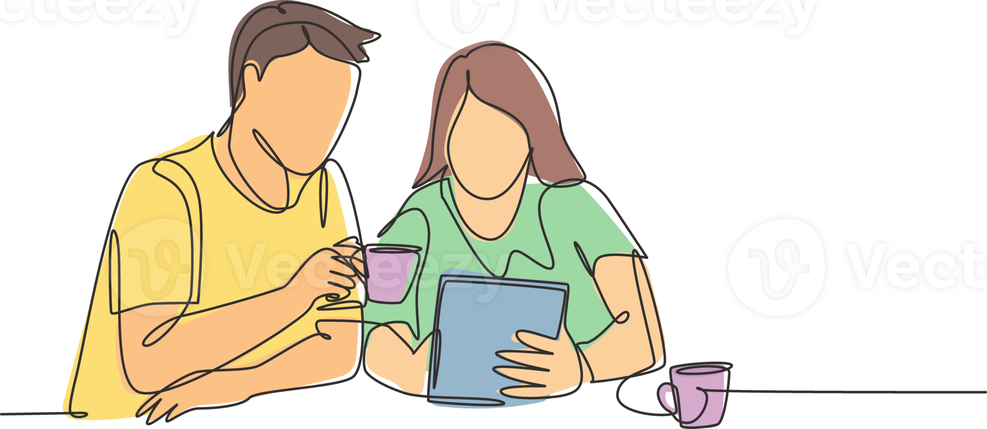 Single continuous line drawing of young male and female couple discussing household monthly bills together. After marriage life concept. One line draw graphic design illustration png