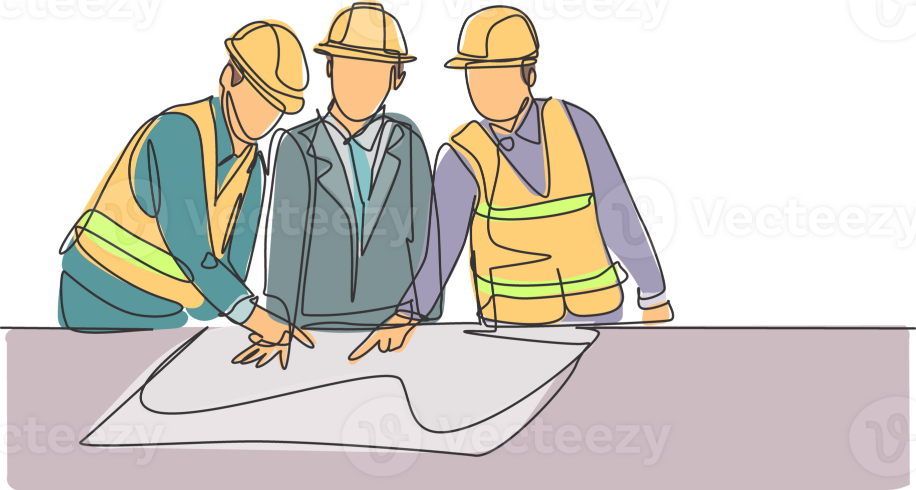 Single continuous line drawing of young sketch draft designer meeting with architect discussing construction design. Building architecture business concept. One line draw design illustration png