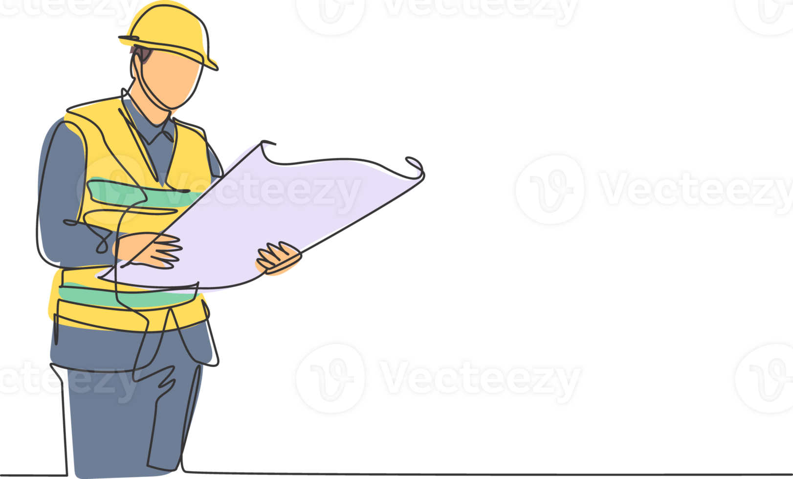 One continuous line drawing of young foreman manager controlling the construction of building. Building architecture business concept. Single line draw graphic design illustration png