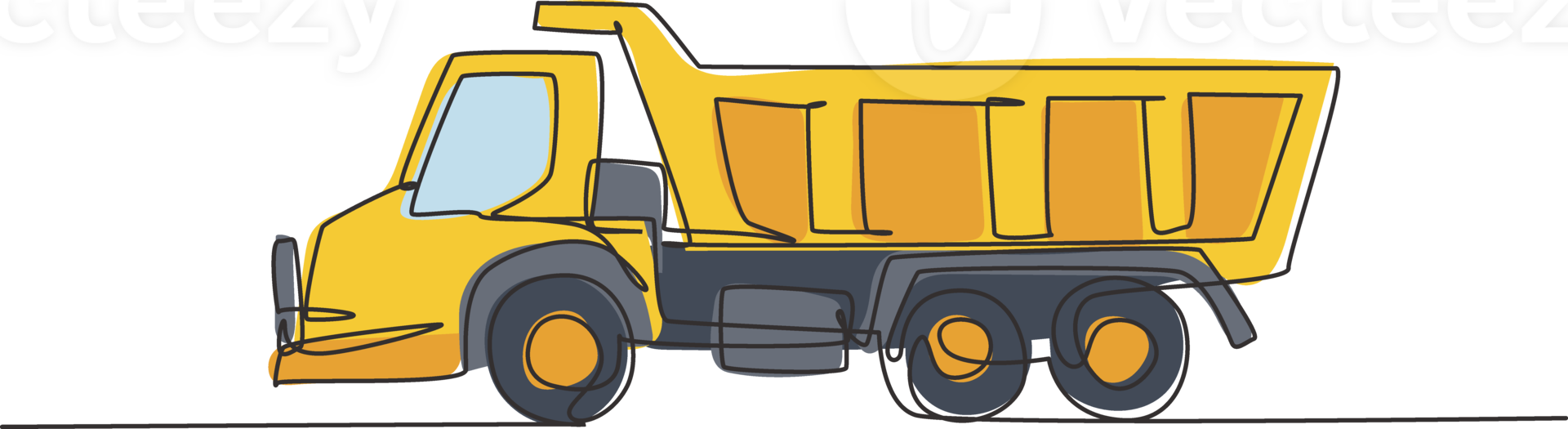 One single line drawing of long trailer truck illustration. Container truck for cargo logistic, business commercial vehicles. Heavy machines vehicles concept. Modern continuous line draw png