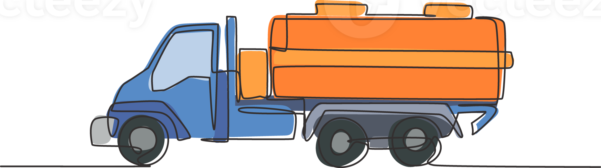 Single continuous line drawing of tanker truck for delivering gasoline to gas station. Heavy diesel container machines equipment concept. Trendy one line draw design illustration graphic png