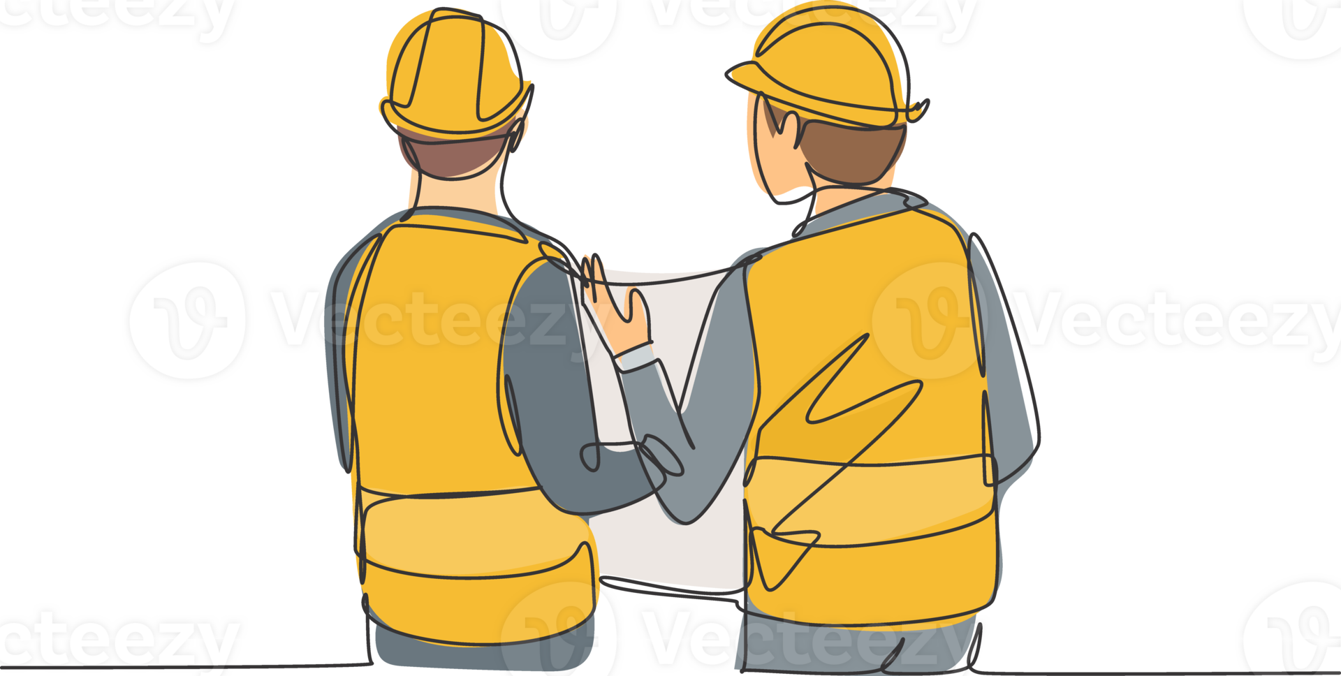 Single continuous line drawing of young company manager presenting proposal construction plan to the investor. Building architecture business concept. One line draw graphic design illustration png