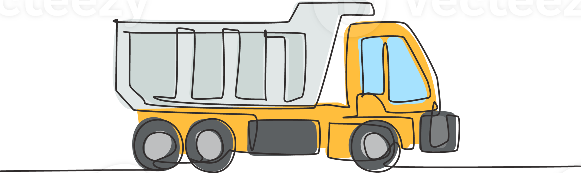 One continuous line drawing of long truck for cargo logistic delivery, business vehicle. Heavy transport trucks equipment concept. Dynamic single line draw design graphic illustration png
