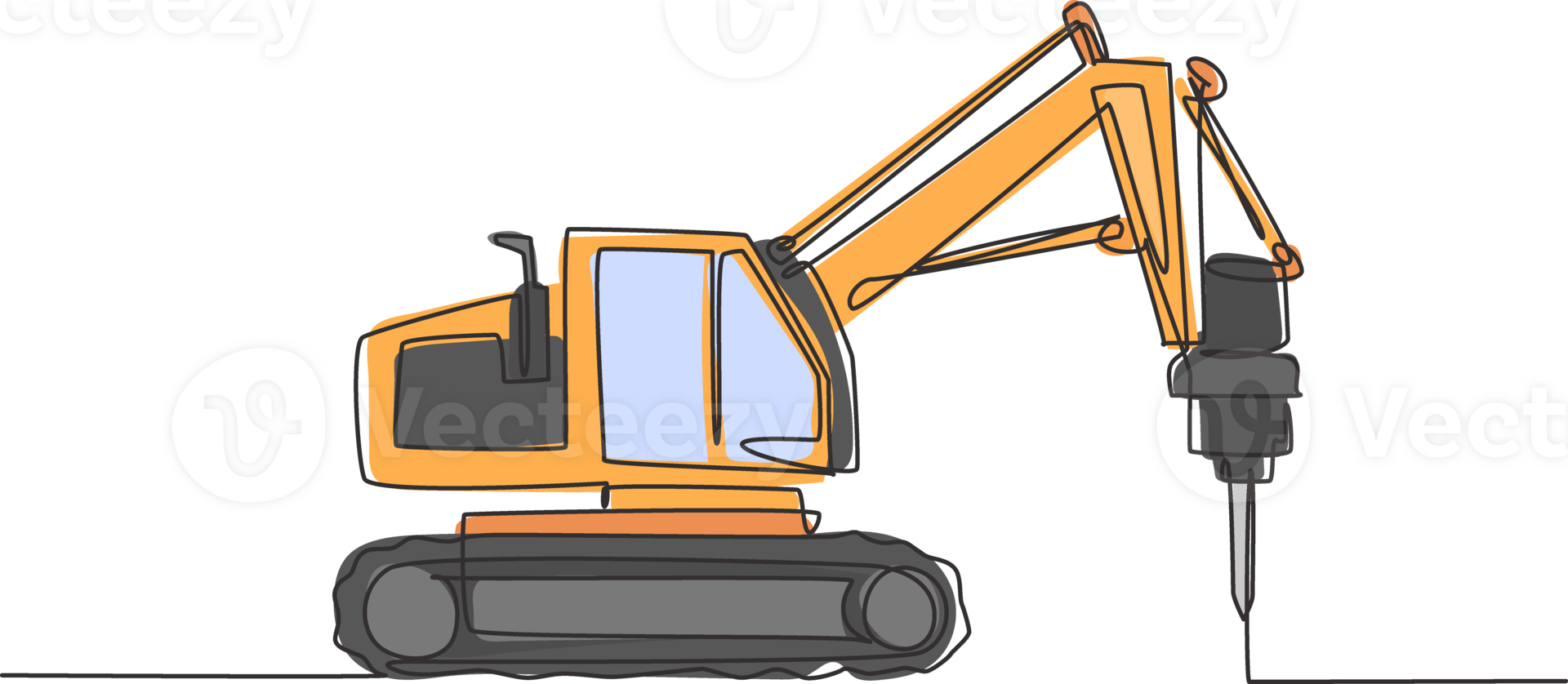 One single line drawing of truck driller for soil earth drilling illustration, commercial vehicle. Heavy digger machine construction concept. Modern continuous line draw graphic design png