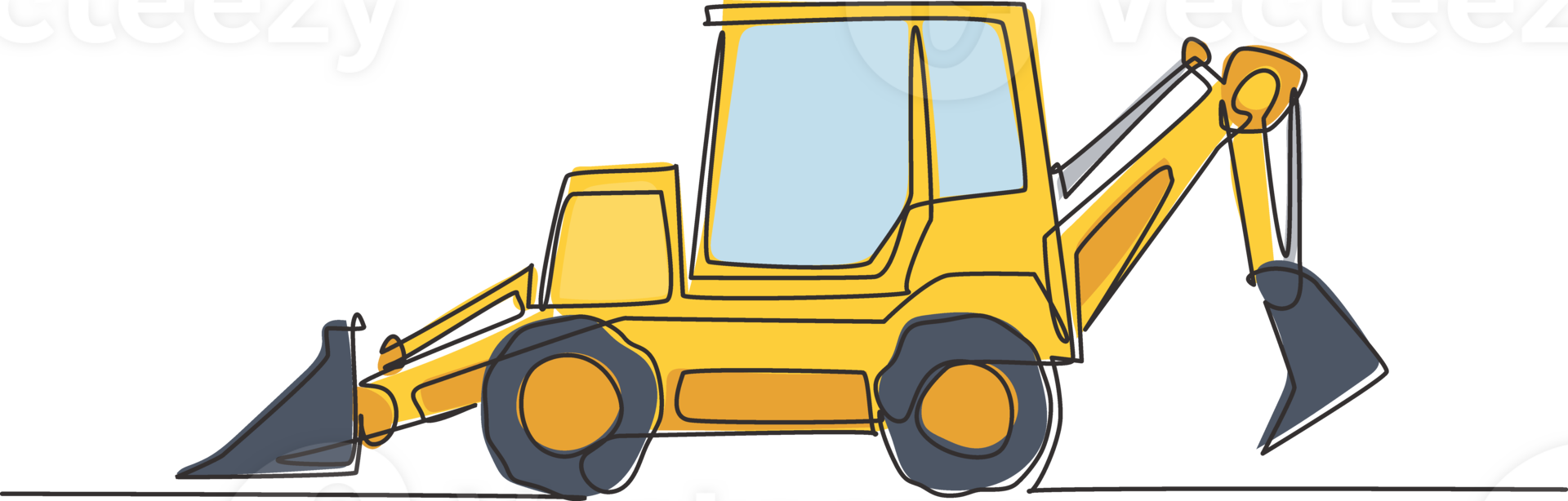 One continuous line drawing of bulldozer for digging soil and leveling the road. Heavy backhoe construction trucks equipment concept. Dynamic single line draw design graphic illustration png