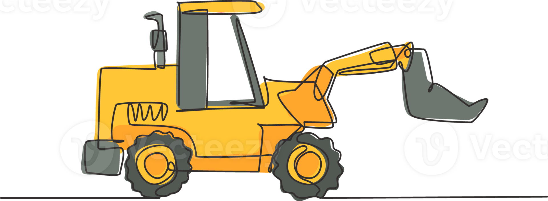 One continuous line drawing of bulldozer for digging soil, commercial vehicle. Heavy backhoe construction trucks equipment concept. Dynamic single line draw design illustration graphic png
