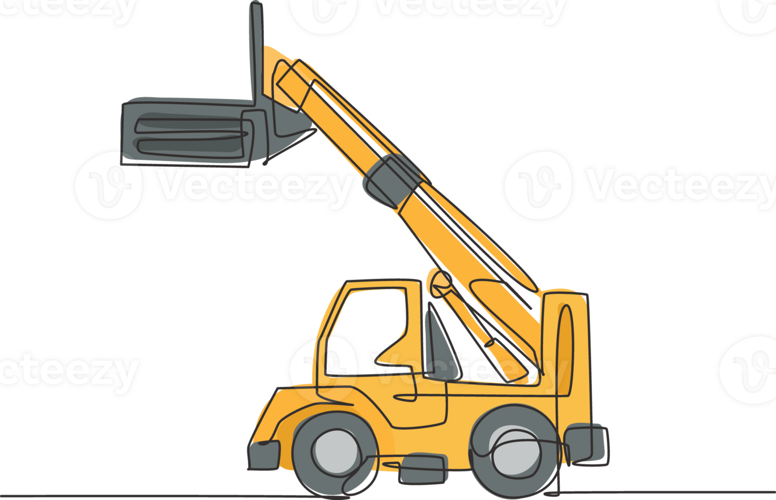 Single continuous line drawing of forklift for loading goods in warehouse, commercial vehicle. Heavy loader machines equipment concept. Trendy one line draw design graphic illustration png