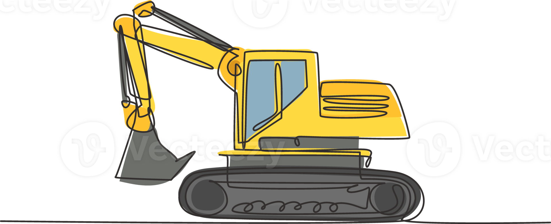 One single line drawing of excavator for digging soil illustration, business transportation. Heavy machines vehicles construction concept. Modern continuous line draw design graphic png