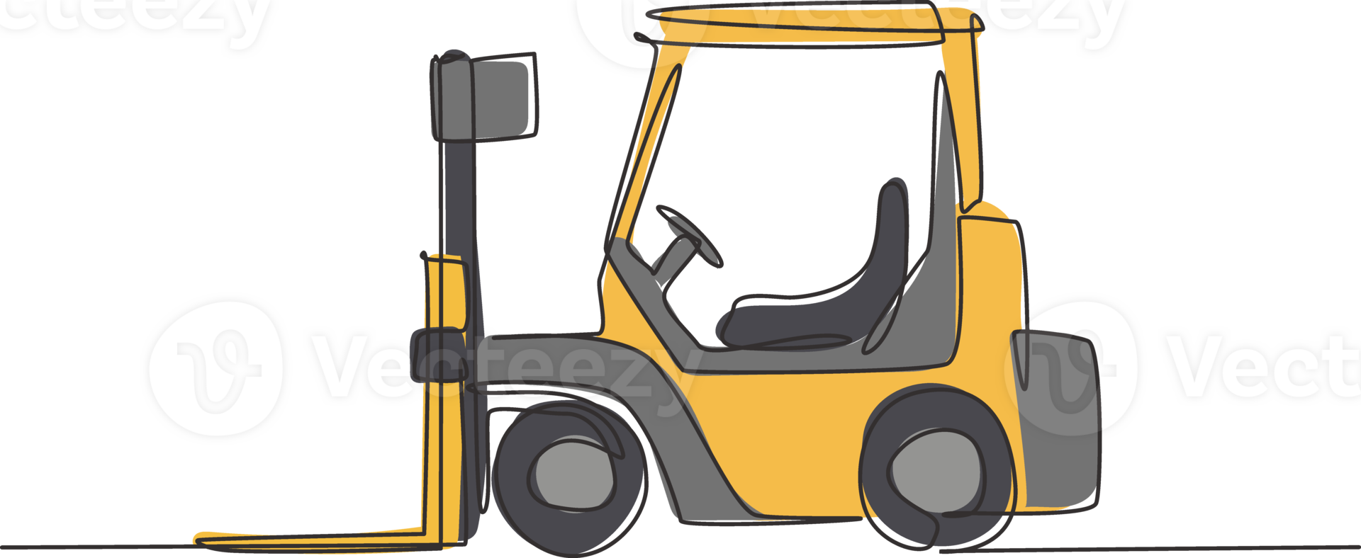 One continuous line drawing of metal forklift for lifting materials in warehouse. Heavy goods loading cargo equipment concept. Dynamic single line draw design graphic illustration png