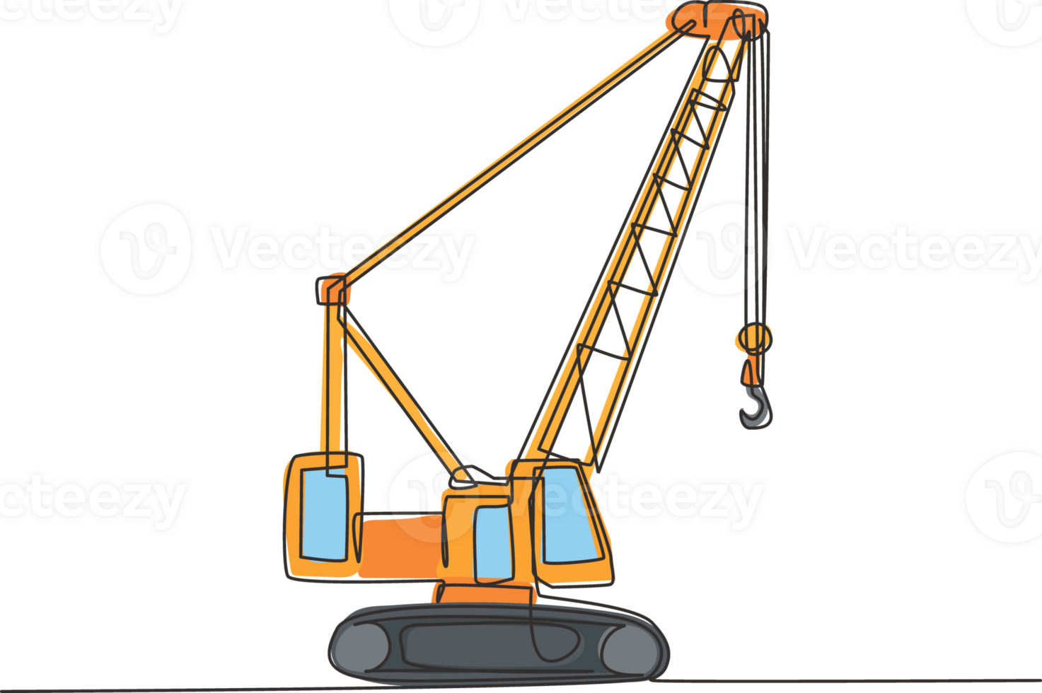 One continuous line drawing of crane truck for building construction, business commercial vehicles. Heavy construction trucks equipment concept. Dynamic single line draw design illustration png
