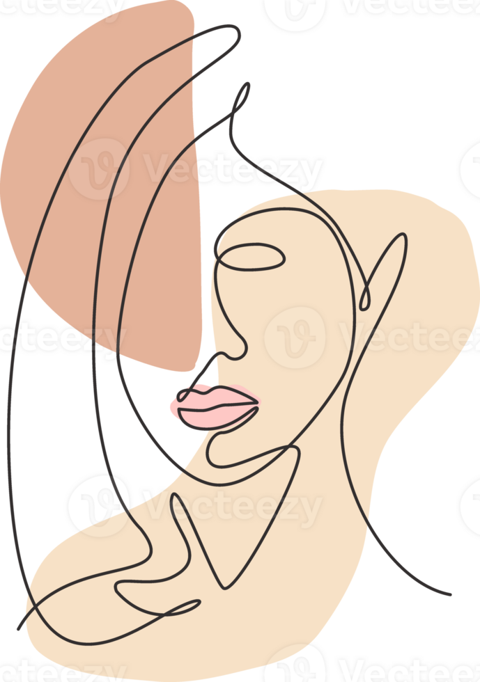 One continuous line drawing sexy beauty woman abstract face minimalist style. Female fashion concept for t-shirt, cosmetic, tote bag print. Dynamic single line draw design graphic illustration png