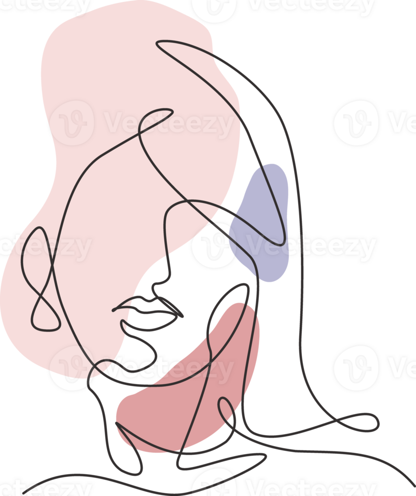 een single lijn tekening vrouw schoonheid abstract gezicht, kapsel, mode illustratie. mooi sexy minimalistische vrouwelijk stijl concept voor t-shirt afdrukken. modern doorlopend lijn trek grafisch ontwerp png