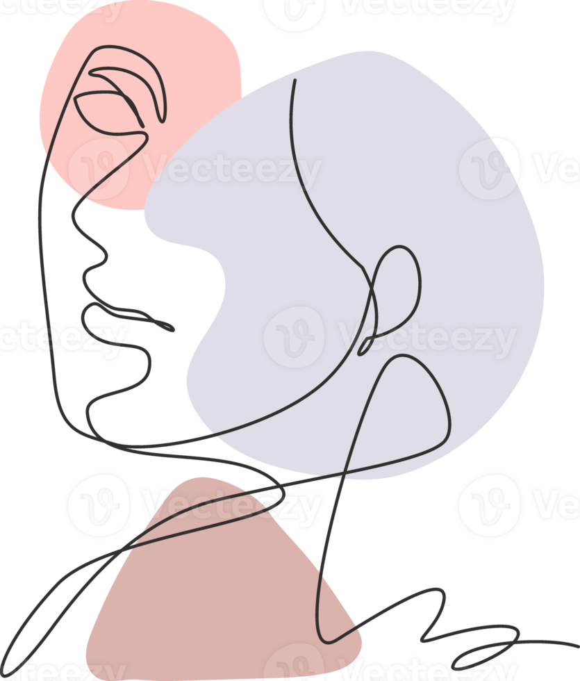 solteiro contínuo linha desenhando lindo estético retrato mulher abstrato face. bonita sexy modelo fêmea silhueta minimalista estilo conceito. na moda 1 linha desenhar Projeto gráfico ilustração png