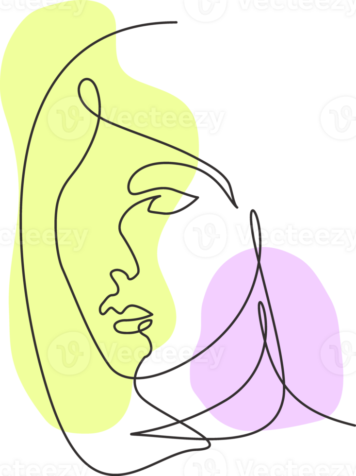 Single kontinuierlich Linie Zeichnung schön ästhetisch Porträt Frau abstrakt Gesicht. ziemlich sexy Modell- weiblich Silhouette minimalistisch Stil Konzept. modisch einer Linie zeichnen Design Grafik Illustration png