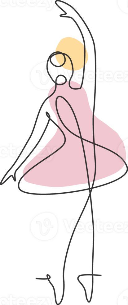 Célibataire continu ligne dessin jolie ballerine dans ballet mouvement Danse style. beauté sexy Danseur concept logo, minimaliste affiche impression art. branché un ligne dessiner conception graphique illustration png