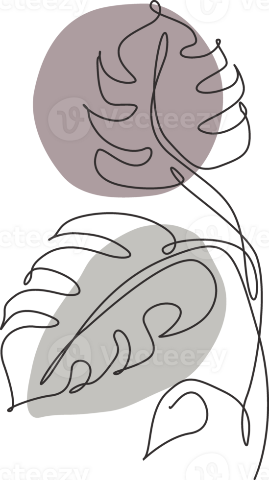 enda kontinuerlig linje teckning tropisk monstera blad. botanik stil begrepp för affisch, vägg konst, toto väska, mobil fall, t-shir, klistermärke skriva ut. trendig ett linje dra design grafisk illustration png