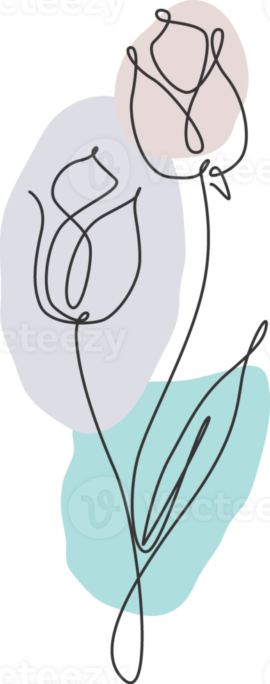 One continuous line drawing beautiful abstract tulip flower. Minimal fresh beauty natural concept. Home wall decor, poster, tote bag, fabric print. Single line draw design graphic illustration png