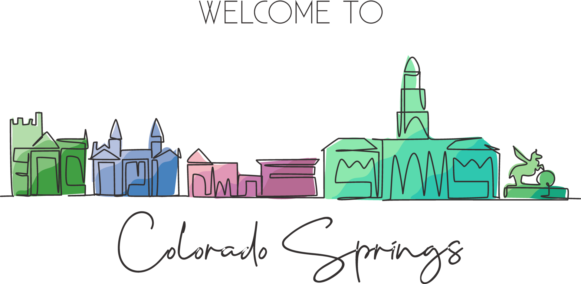 Single Continuous Line Drawing Of Colorado Springs City Skyline United single-continuous-line-drawing-of-colorado-springs-city-skyline-united